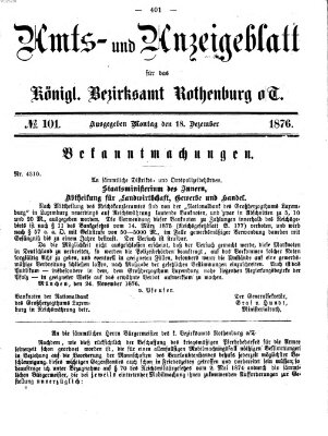 Amts- und Anzeigenblatt für das Königliche Bezirksamt Rothenburg o.T. (Amts- und Anzeigenblatt für die Stadt und das Königl. Bezirksamt Rothenburg) Montag 18. Dezember 1876