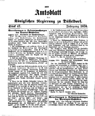 Amtsblatt für den Regierungsbezirk Düsseldorf Samstag 4. November 1876