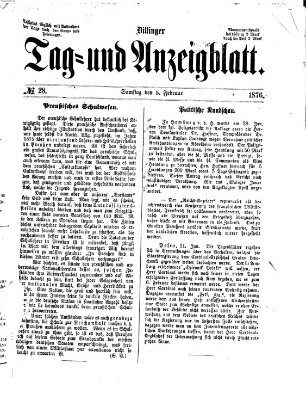 Dillinger Tag- und Anzeigeblatt (Tagblatt für die Städte Dillingen, Lauingen, Höchstädt, Wertingen und Gundelfingen) Samstag 5. Februar 1876