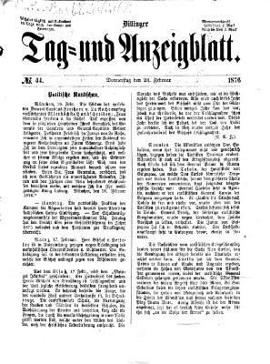 Dillinger Tag- und Anzeigeblatt (Tagblatt für die Städte Dillingen, Lauingen, Höchstädt, Wertingen und Gundelfingen) Donnerstag 24. Februar 1876