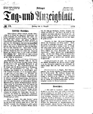 Dillinger Tag- und Anzeigeblatt (Tagblatt für die Städte Dillingen, Lauingen, Höchstädt, Wertingen und Gundelfingen) Freitag 4. August 1876