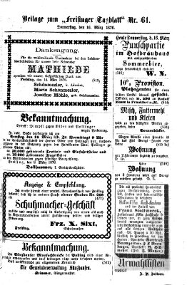 Freisinger Tagblatt (Freisinger Wochenblatt) Donnerstag 16. März 1876