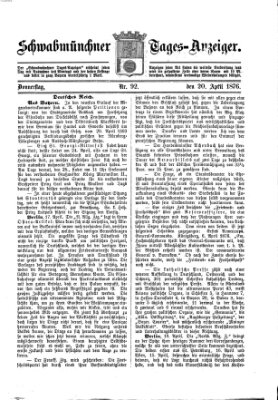 Schwabmünchner Tages-Anzeiger Donnerstag 20. April 1876