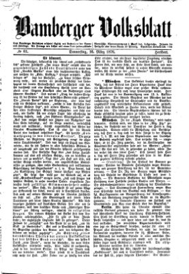 Bamberger Volksblatt Donnerstag 16. März 1876