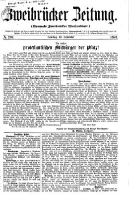 Zweibrücker Zeitung (Zweibrücker Wochenblatt) Samstag 30. September 1876