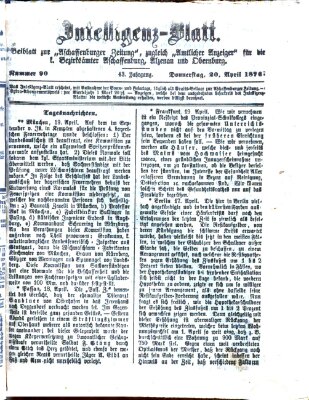 Aschaffenburger Zeitung Donnerstag 20. April 1876