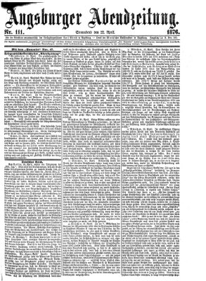 Augsburger Abendzeitung Samstag 22. April 1876