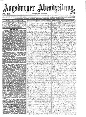 Augsburger Abendzeitung Dienstag 25. April 1876