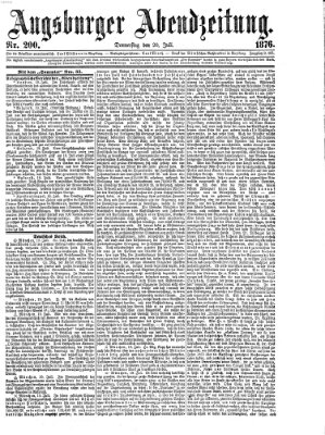 Augsburger Abendzeitung Donnerstag 20. Juli 1876