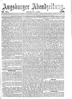 Augsburger Abendzeitung Mittwoch 4. Oktober 1876