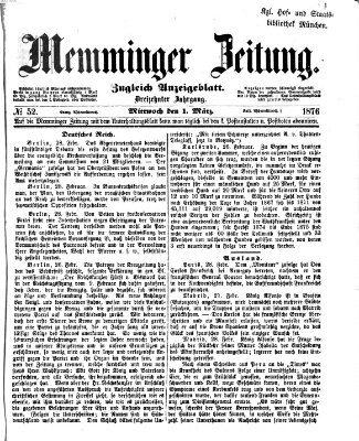 Memminger Zeitung Mittwoch 1. März 1876