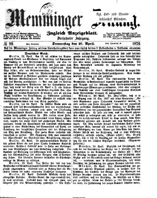Memminger Zeitung Donnerstag 27. April 1876