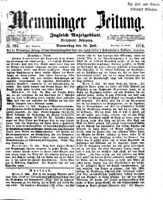 Memminger Zeitung Donnerstag 13. Juli 1876