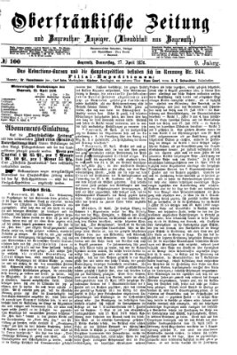 Oberfränkische Zeitung und Bayreuther Anzeiger (Bayreuther Anzeiger) Donnerstag 27. April 1876
