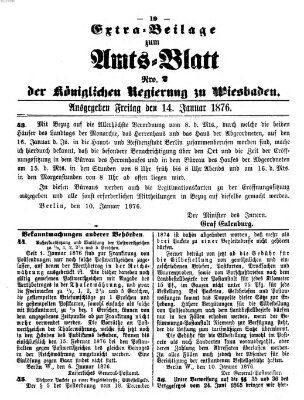 Amtsblatt der Regierung in Wiesbaden (Herzoglich-nassauisches allgemeines Intelligenzblatt) Freitag 14. Januar 1876