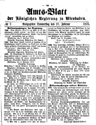 Amtsblatt der Regierung in Wiesbaden (Herzoglich-nassauisches allgemeines Intelligenzblatt) Donnerstag 17. Februar 1876