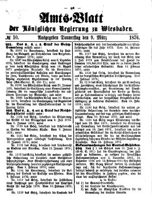 Amtsblatt der Regierung in Wiesbaden (Herzoglich-nassauisches allgemeines Intelligenzblatt) Donnerstag 9. März 1876