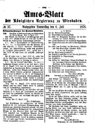 Amtsblatt der Regierung in Wiesbaden (Herzoglich-nassauisches allgemeines Intelligenzblatt) Donnerstag 6. Juli 1876