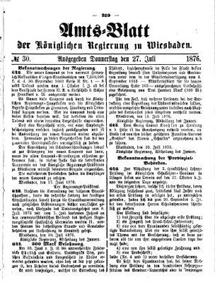 Amtsblatt der Regierung in Wiesbaden (Herzoglich-nassauisches allgemeines Intelligenzblatt) Donnerstag 27. Juli 1876