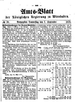 Amtsblatt der Regierung in Wiesbaden (Herzoglich-nassauisches allgemeines Intelligenzblatt) Donnerstag 7. September 1876