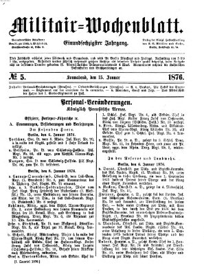 Militär-Wochenblatt Samstag 15. Januar 1876