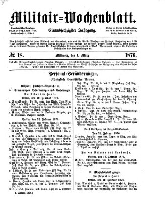 Militär-Wochenblatt Mittwoch 1. März 1876