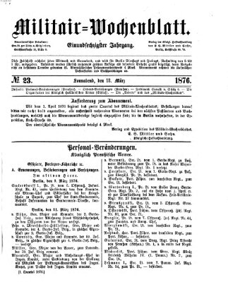 Militär-Wochenblatt Samstag 18. März 1876
