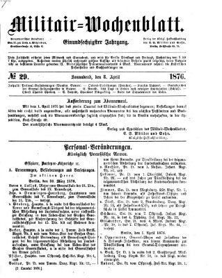 Militär-Wochenblatt Samstag 8. April 1876