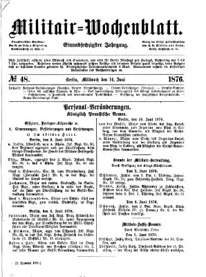 Militär-Wochenblatt Mittwoch 14. Juni 1876
