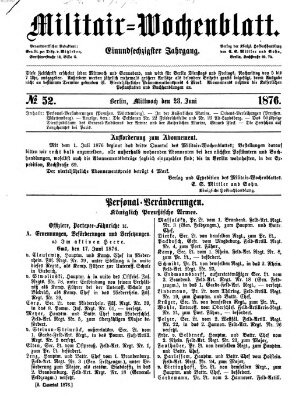 Militär-Wochenblatt Mittwoch 28. Juni 1876