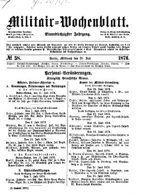 Militär-Wochenblatt Mittwoch 19. Juli 1876