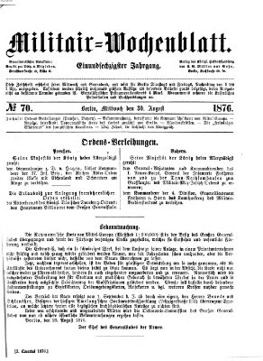 Militär-Wochenblatt Mittwoch 30. August 1876