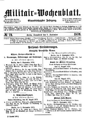 Militär-Wochenblatt Samstag 9. September 1876