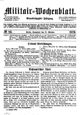Militär-Wochenblatt Samstag 21. Oktober 1876