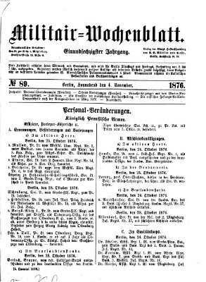 Militär-Wochenblatt Samstag 4. November 1876