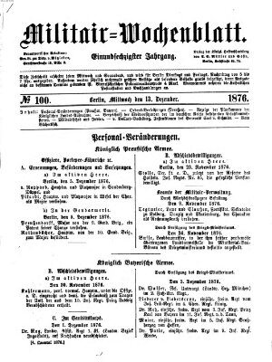 Militär-Wochenblatt Mittwoch 13. Dezember 1876