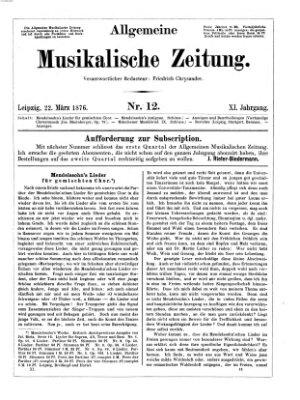 Allgemeine musikalische Zeitung Mittwoch 22. März 1876