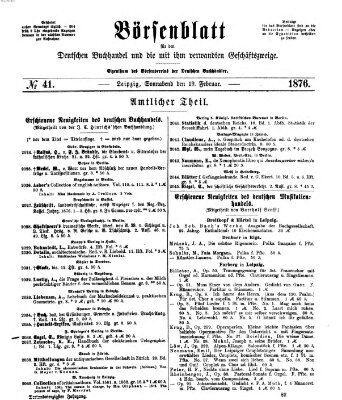 Börsenblatt für den deutschen Buchhandel Samstag 19. Februar 1876
