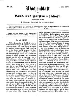 Wochenblatt für Land- und Forstwirthschaft Samstag 4. März 1876