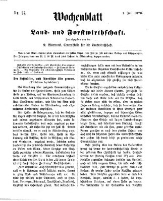 Wochenblatt für Land- und Forstwirthschaft Samstag 1. Juli 1876