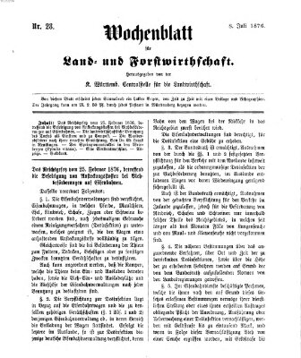 Wochenblatt für Land- und Forstwirthschaft Samstag 8. Juli 1876