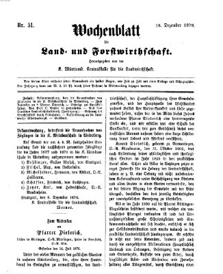 Wochenblatt für Land- und Forstwirthschaft Samstag 16. Dezember 1876