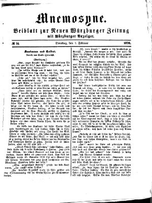 Mnemosyne (Neue Würzburger Zeitung) Dienstag 1. Februar 1876