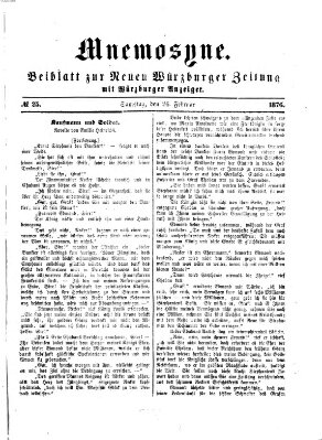 Mnemosyne (Neue Würzburger Zeitung) Samstag 26. Februar 1876