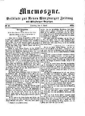 Mnemosyne (Neue Würzburger Zeitung) Samstag 1. April 1876