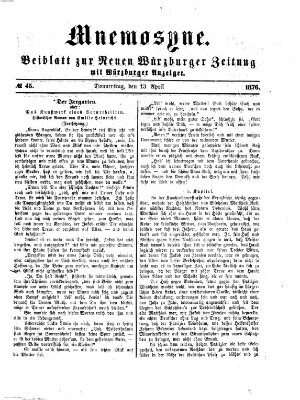 Mnemosyne (Neue Würzburger Zeitung) Donnerstag 13. April 1876
