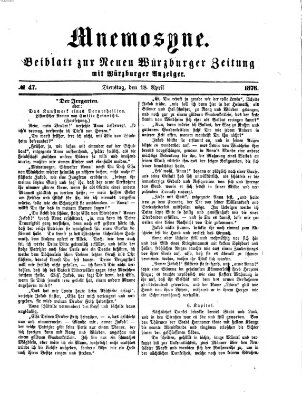 Mnemosyne (Neue Würzburger Zeitung) Dienstag 18. April 1876