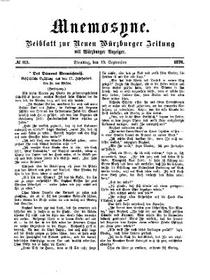 Mnemosyne (Neue Würzburger Zeitung) Dienstag 19. September 1876