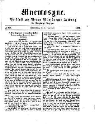 Mnemosyne (Neue Würzburger Zeitung) Donnerstag 2. November 1876