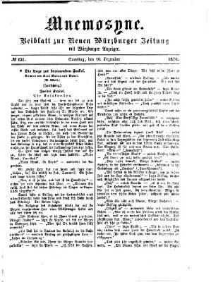 Mnemosyne (Neue Würzburger Zeitung) Samstag 16. Dezember 1876